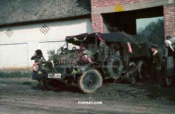 103 Schutzen Regiment 14th Panzer Division, April 1941, Yugoslavia, flowers and decorations, Krupp Protze L2H 143