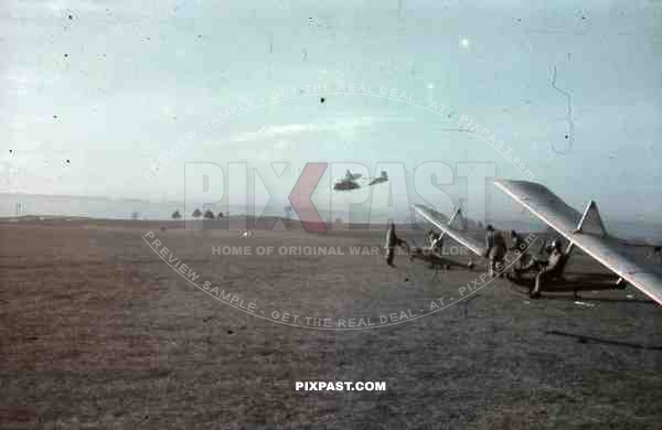 2 German Luftwaffe Glider Planes flying over Lubeck airport 1943 trainning