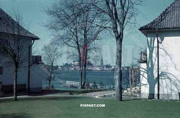 2004E017 town church tower lake garden germany summer 1940