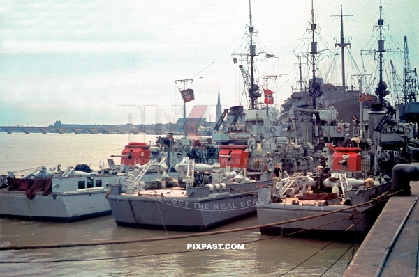 3 German Kriegsmarine M1 Minesweeper Minensuchboot in the Port of Bordeaux France June 1940