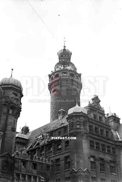 69th, infantry, division, Leipzig, Germany, 1945, June,Ratskeller, windows, Neues, Rathaus, Stadthaus,