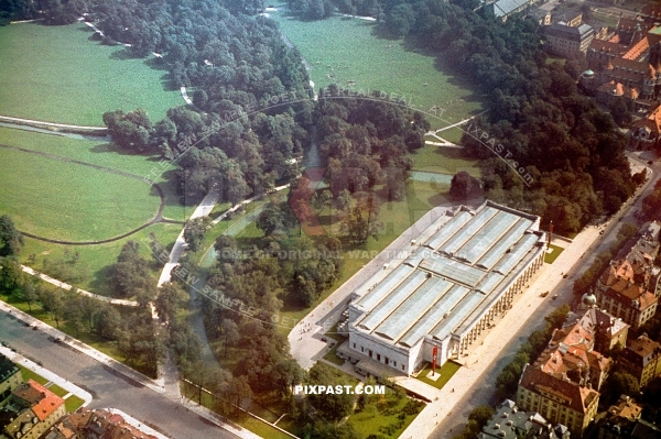 Aerial photo of Munich. Haus der Deutsche Kunst. Taken from Luftschiff LZ 130 Graf Zeppelin II Bavaria Germany 1938