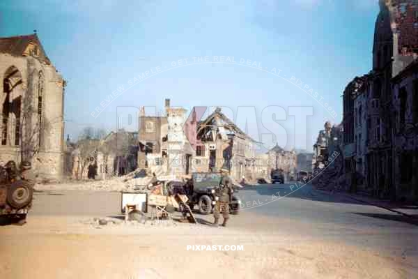 American MP Military Police doing traffic duty beside  the Church of St. Maria Magdalena Geldern September 1944944