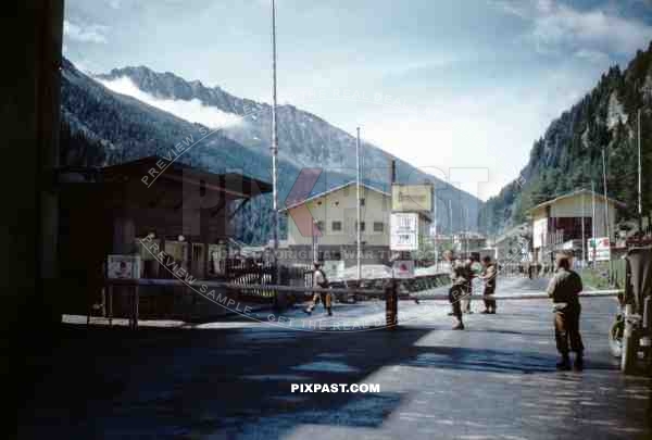 American soldiers setting up road block on Brenner Pass border between Austria and Italy 1945