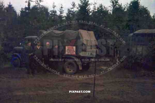 Army mechanics beside repair truck in Khislavichi, area Smolensk, Russia 1942,  10th Motorised infantry division