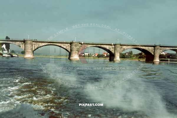 Augustusbrucke Bridge Dresden Saxony Germany 1939. Direction Altstadt over the Elbe River