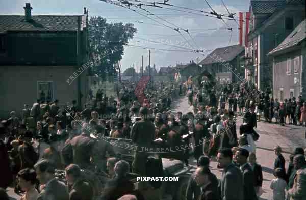 Austria 1945 Cardinal Innitzer in horse cart with American GI 1 start General Willy Jeep Church Parade