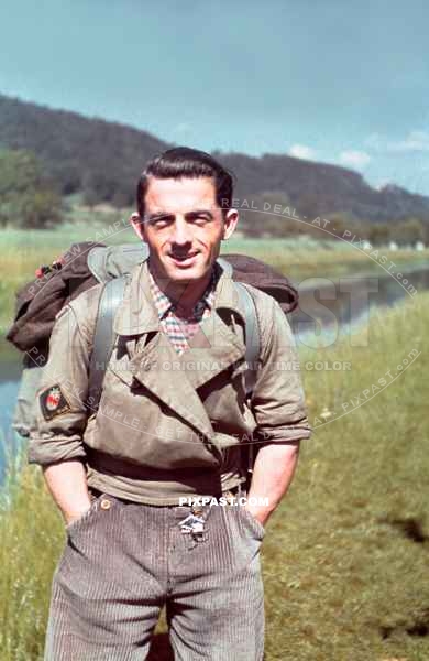 Backpacker travelling through Kelheim Bavaria Summer 1937