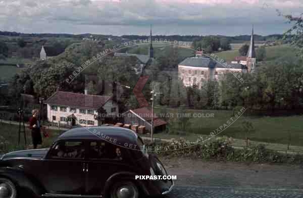 Bavaria 1939 summer holiday car trip oldtime village church