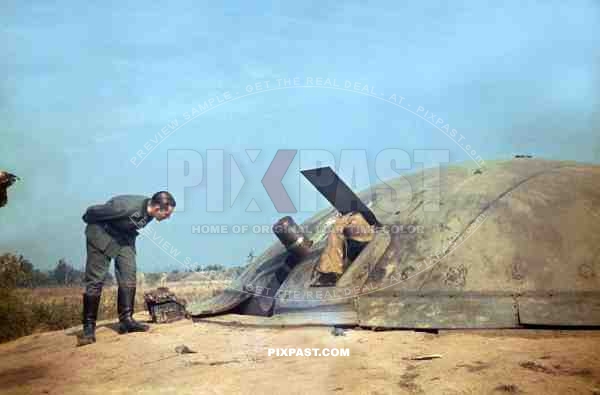 Belgium Fort Eben Emael 4.9. 1940. German soldier inspecting captured Fortification. Cupola 120