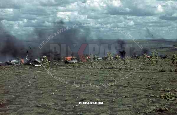 Blown up German fighter plane crashed into the ground. Krim Ukraine 1942