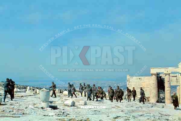 Bulgarian Army officers touring the ruins of the Parthenon. 20 April 1941