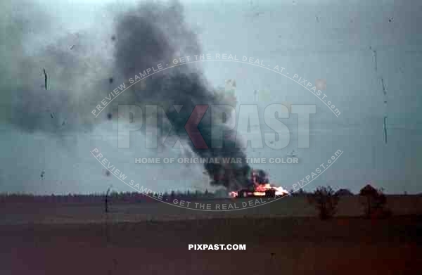 Burning russian farm, Russia 1943