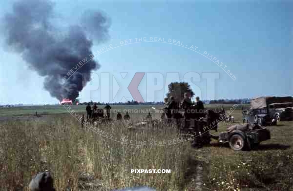 Burning shed in the area of Dubno-Lutsk-Brody, Ukraine 1941