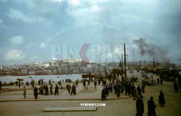 Busy Fishing Commerce Harbour to Istanbul Turkey 1937.