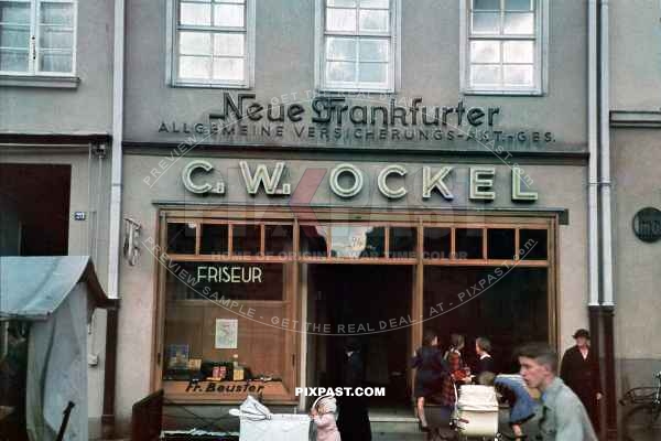 C. W. Ockel Friseur Fr. Bauster. Rostock Germany 1936. Neue Frankfurter. Allgemeine Versicherungs. 