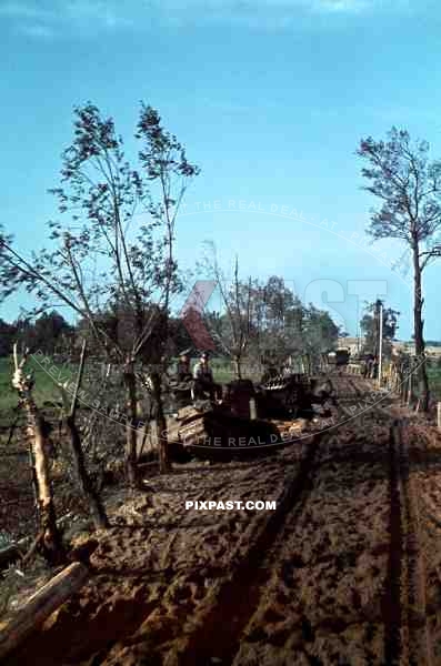 Captured Early Russian T34 and BT-7 Tank, Dubno Ukraine 1941, Battle of Brodny.  9. Infantry Division