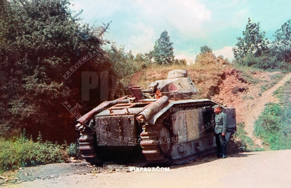 Captured heavy french panzer tank Char B1. France 1940