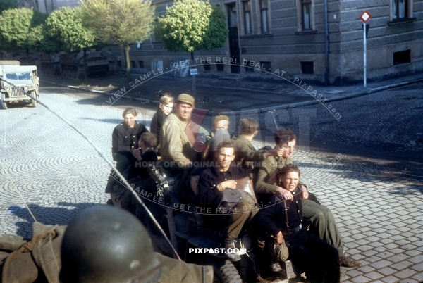 Captured POW soldiers young boys. Hitler Youth captured by the 101st US Cavalry Regiment. Rosenheim Germany 1945