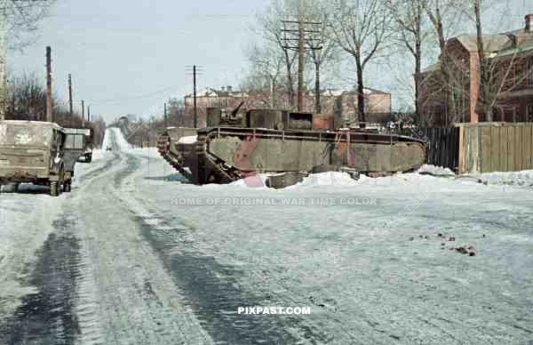 Captured Russian T35 Panzer Tank, 3rd Panzer Division, 75th Panzer Artillery Reg, Charkiw, Ukraine, 1942