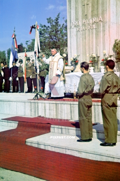 Church ceremony for the Hungarian army. Budapest Hungary 1942. Pro Patria