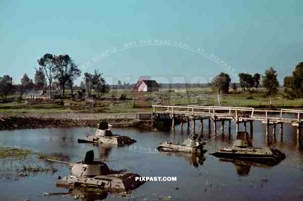 Complete Russian T34 Tank Unit sunk in River. Dubno Ukraine. Battle of Brodny 1941. German 9. Infantry Division