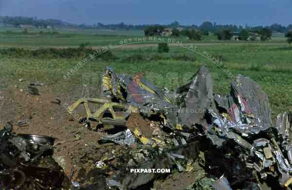 Crashed American USAF aircraft after day light attack near Paris, 1943. Total destruction. Palaiseau