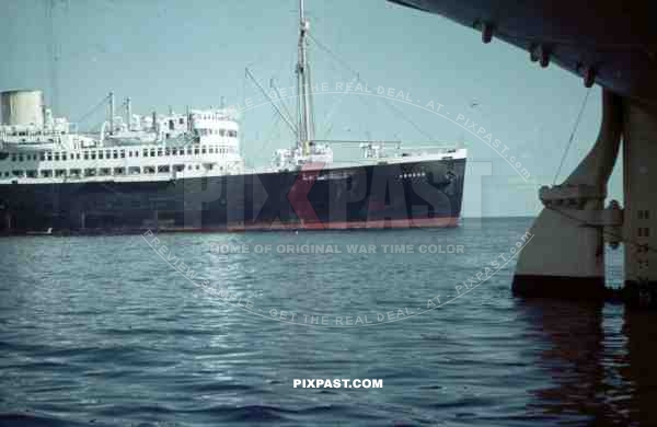 Cruiser MV Abosso, 1939, Leaving Hamburg Harbour.