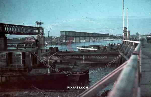 destroyed bridge over the river Dnepr in Krementschuk, Ukraine 1942