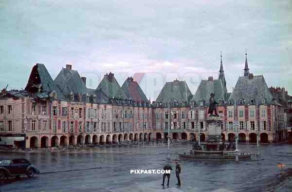 destroyed buildings at the Ducale Square in Charleville-MÃ©ziÃ¨res, France 1940