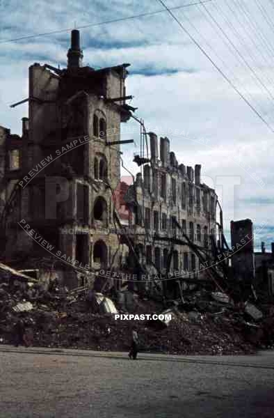 destroyed buildings in Minsk, Belarus, Russia 1941