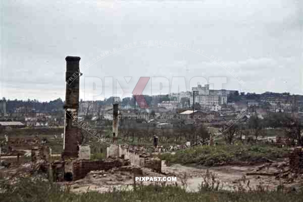 destroyed buildings in Minsk, Belarus, Russia 1941