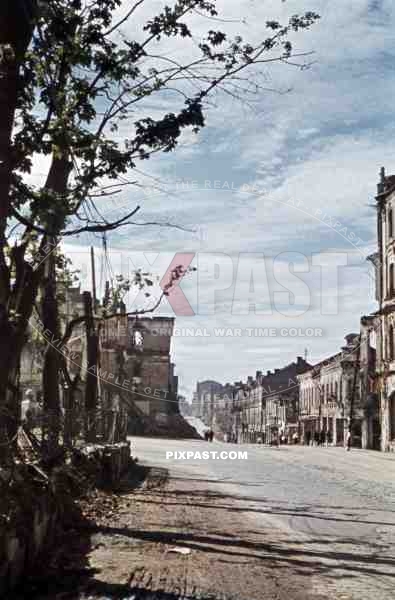 destroyed buildings in Minsk, Belarus, Russia 1941