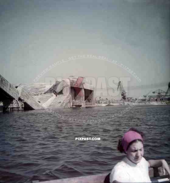 destroyed bunker Fink II at the RÃ¼schkanal in Hamburg Finkenwerder, Germany 1946