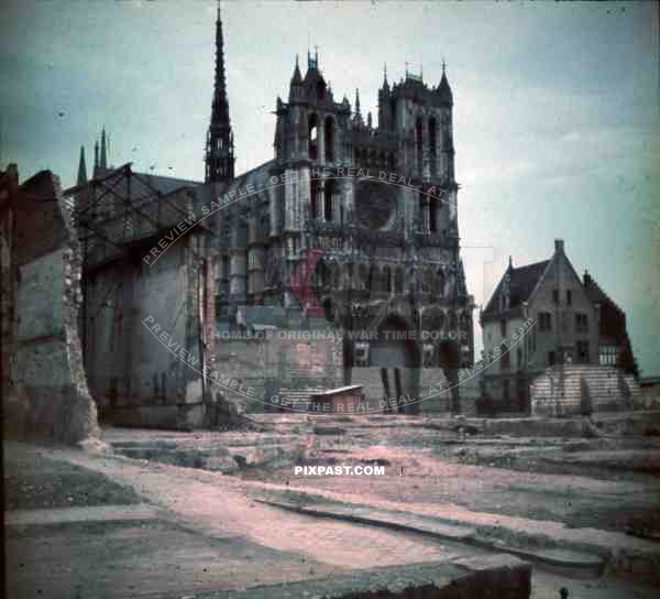 destroyed cathedral in Amiens, France 1940