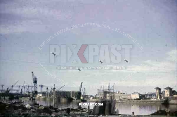 destroyed docks at the St. Nazaire harbour, France 1942