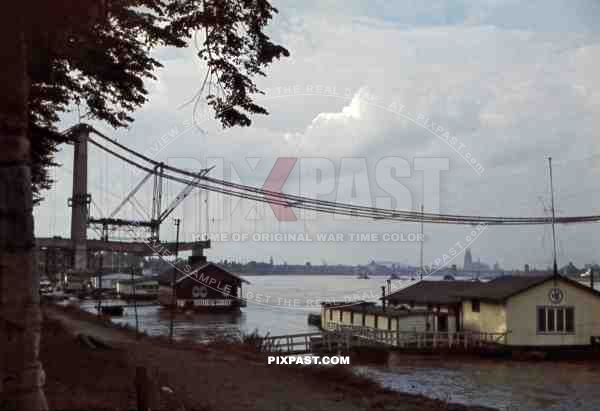 Destroyed Rhine-bridge in Cologne-Rodenkirchen, Germany 1945