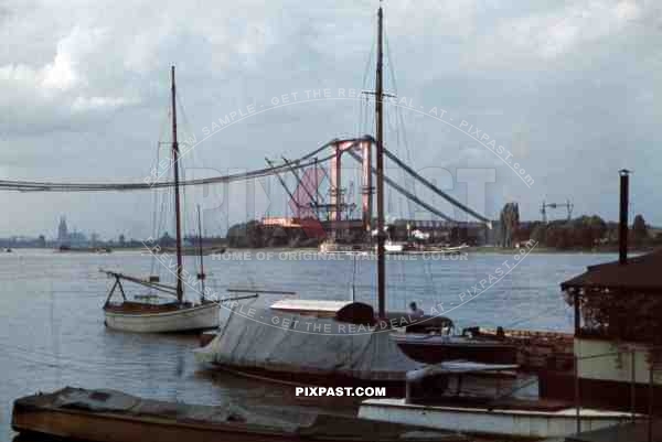 Destroyed Rhine-bridge in Cologne-Rodenkirchen, Germany 1945