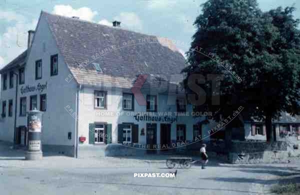 Durrheim Gasthaus Engel, 1936, post box and poster adverts, cart.