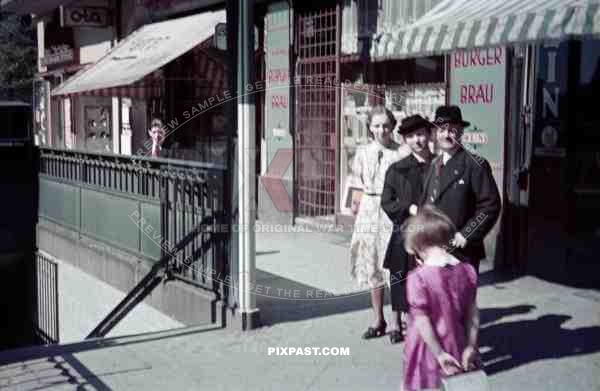 Family portrait beside U-Bahn subway entrance Berlin Germany 1939.