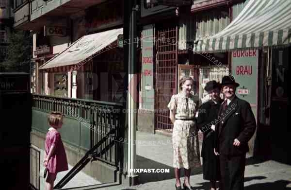 Family portrait beside U-Bahn subway entrance Berlin Germany 1939.