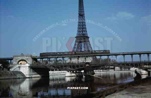 fisherman at the Pont de Bir Hakeim in Paris, France 1940