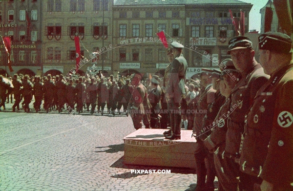 Gauleiter August Eigrube Inspecting troops  in Budweiser / Ceske Budejovice 1939 in  Czech Republic