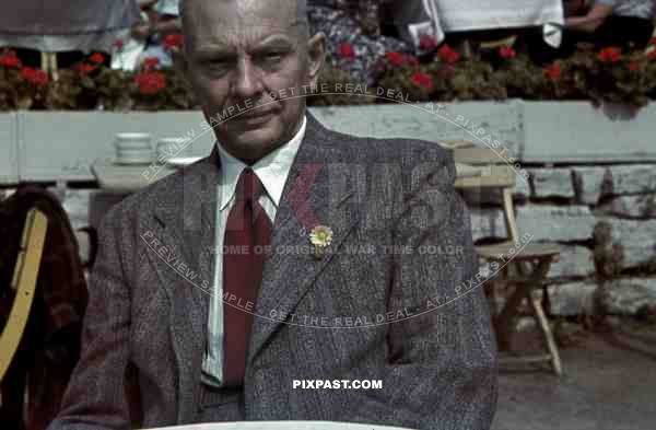 Gentleman sitting in restaurant beside Berlin Funkturm. Berlin Germany 1937.