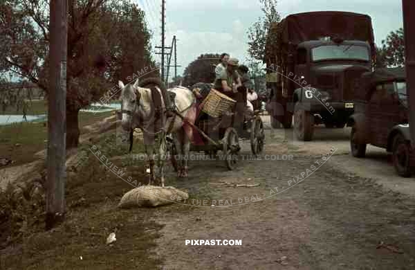 German army convoy passing Russian villagers, Beresina August 1941, 3rd Panzer Division.