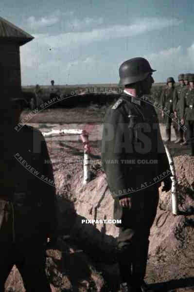 German army funeral with coffin, Bryansk 1942, Guard with helmet, 10th Motorised infantry division.