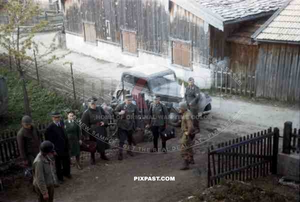 German army officers surrender to men of the 101st Cavalry Regiment in Ruhpolding Bavaria 1945.