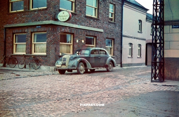 German army staff car belonging to the 4th Panzer Division. Dusseldorf Germany 1940. Deich Strasse