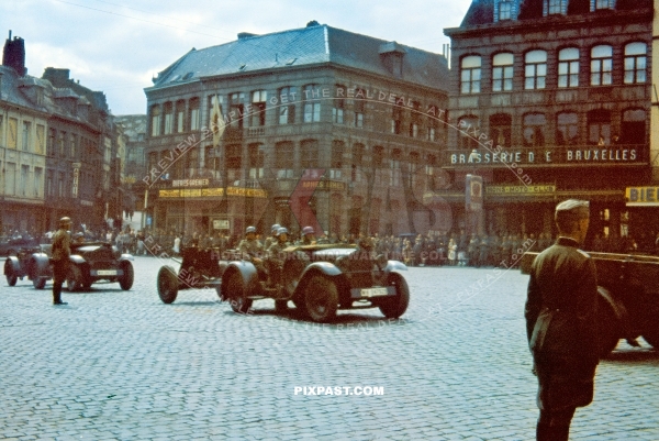 German army Wehrmacht entering the city of Brussels in Belgium May 17, 1940. Victory parade march with PAK cannons