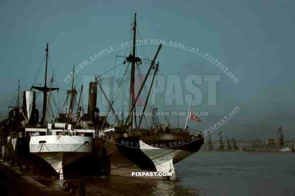 German Cargo Ship in Bordeaux Harbour France 1940. camouflage paint. Tarnung